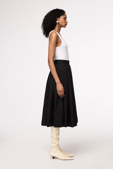 Another Tomorrow Gathered Circle Skirt in Black – Cotton Women's Skirt