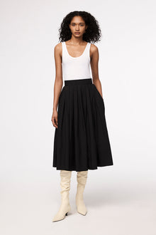 Another Tomorrow Gathered Circle Skirt in Black – Cotton Women's Skirt