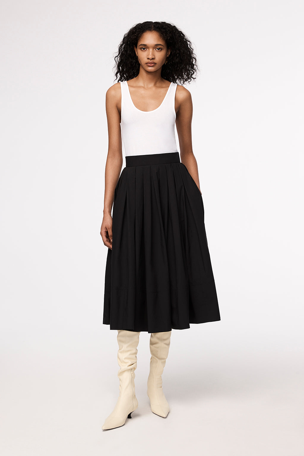 Another Tomorrow Gathered Circle Skirt in Black – Cotton Women's Skirt