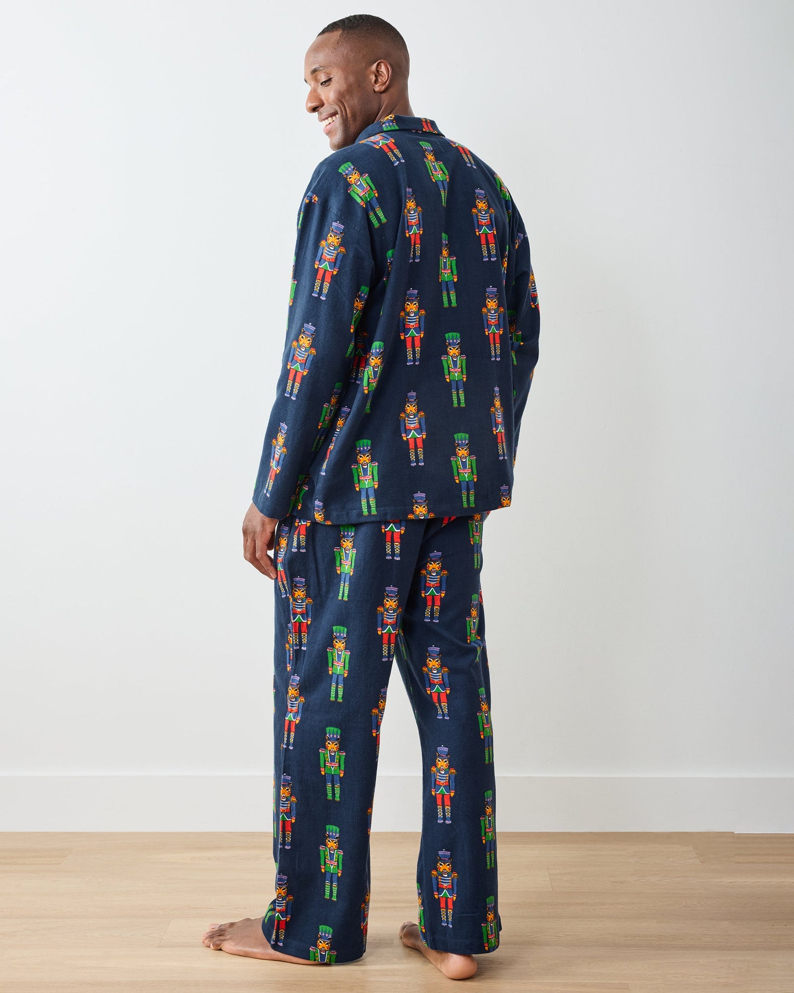 Leopard Nutcrackers - Men's Midweight Flannel Long PJ Set - Navy - Printfresh