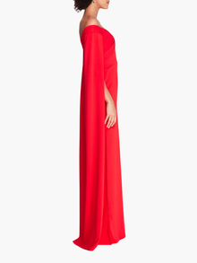 Off Shoulder Caped Column Gown | Red