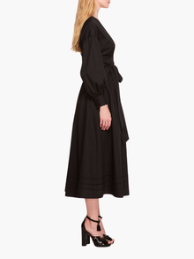Poplin Midi V-Neck Dress | Black
