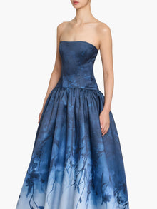 Floral Printed Mikado Gown | Blue