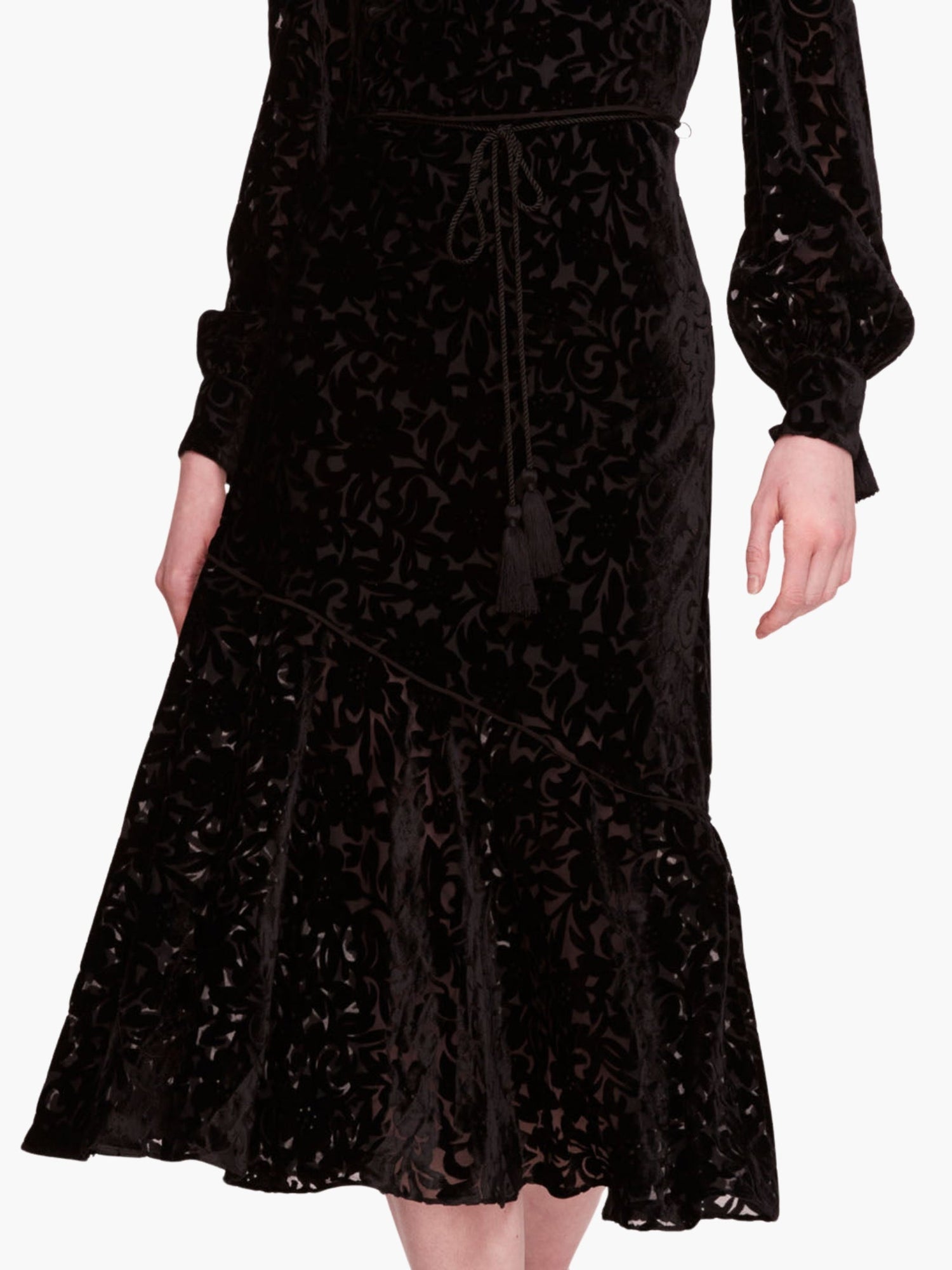 Velvet Burnout Midi Dress | Black