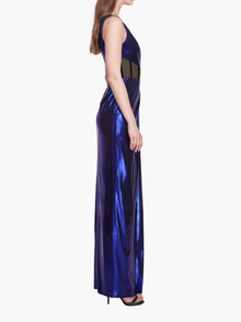 Side Cut-Out Foiled Gown | Sapphire