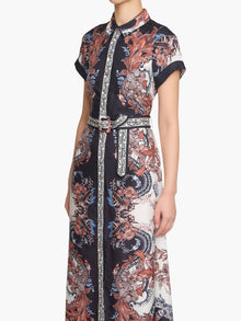 Garden of Eve Belted Twill Shirt Maxi Dress | Blue/Red