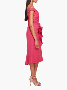 Taffeta Trumpet Midi Dress | Fuchsia