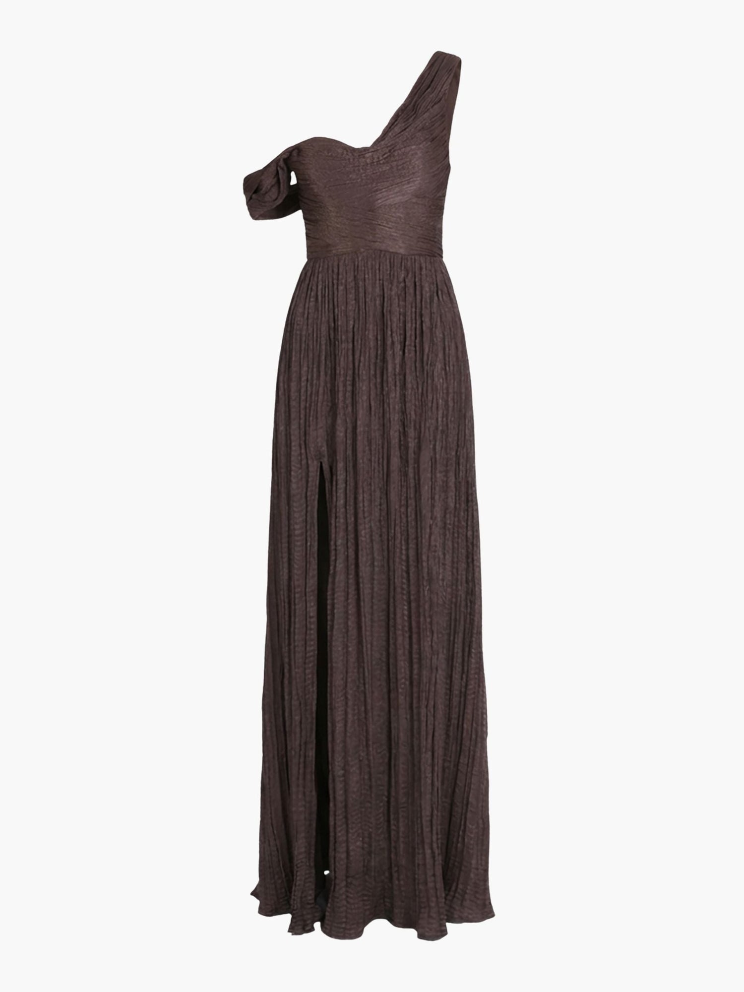 One-Shoulder Pleated Satin Gown | Chocolate