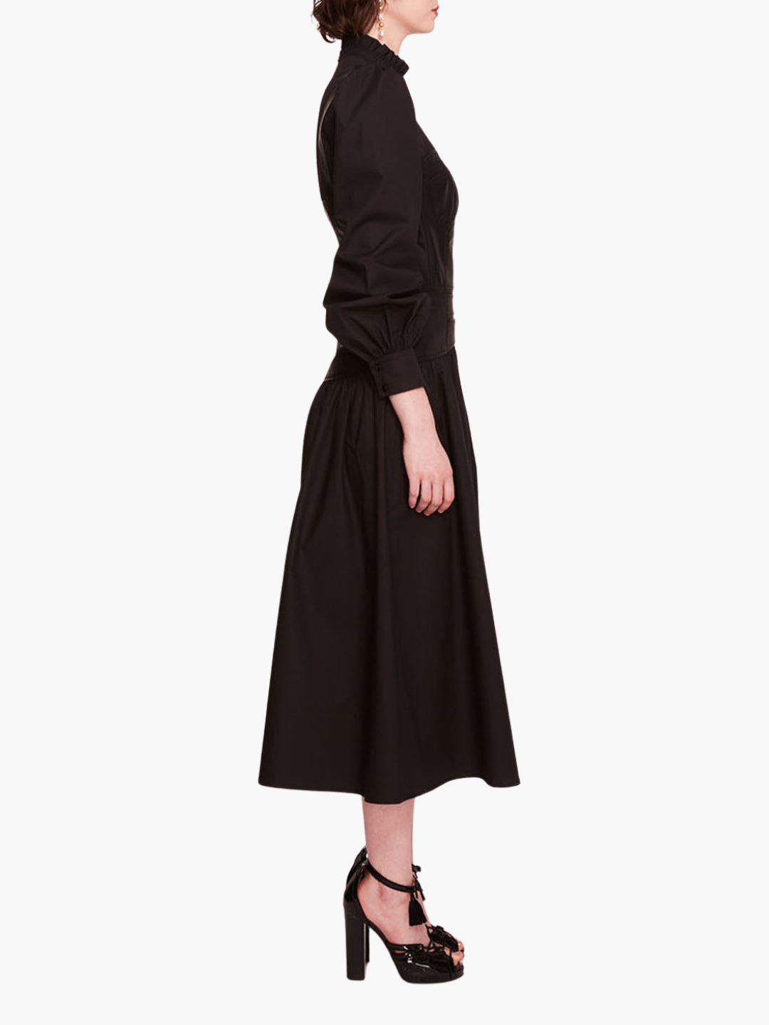 Faux Leather Poplin Corset Midi Dress | Black