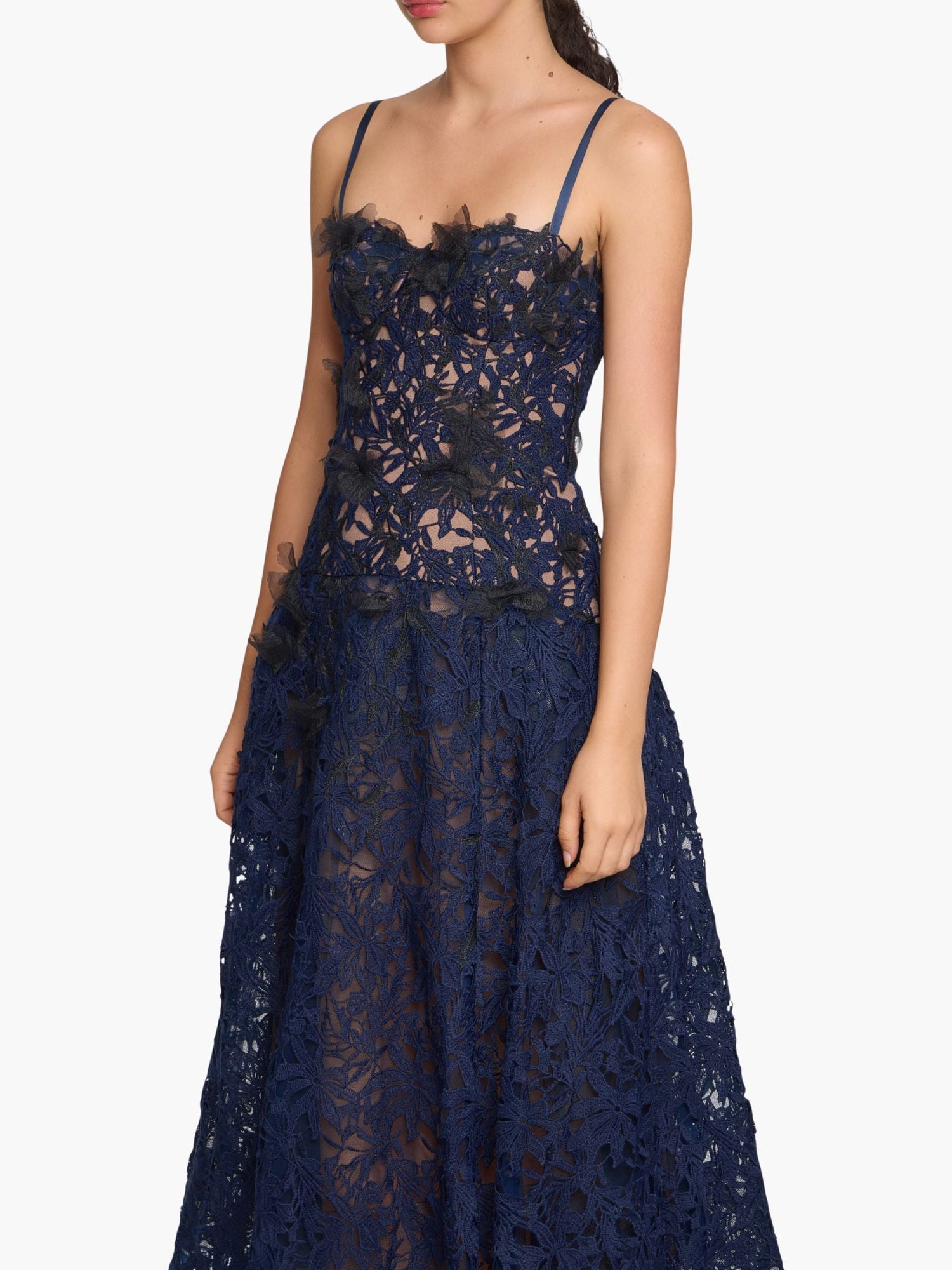 Vivarium Vines Lace Guipure A-line Midi Dress | Black/Navy