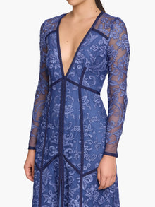 Victorian Corded Lace Deep V Button Maxi Dress | Blue