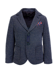 Boys | Knitted Jacket With Pocket Square | Blue/Cream
