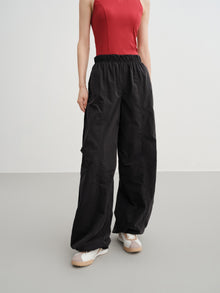 Technical Brushed Nylon Straight-Leg Wide-Leg Pants | Black
