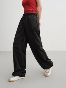 Technical Brushed Nylon Straight-Leg Wide-Leg Pants | Black