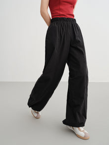 Technical Brushed Nylon Straight-Leg Wide-Leg Pants | Black
