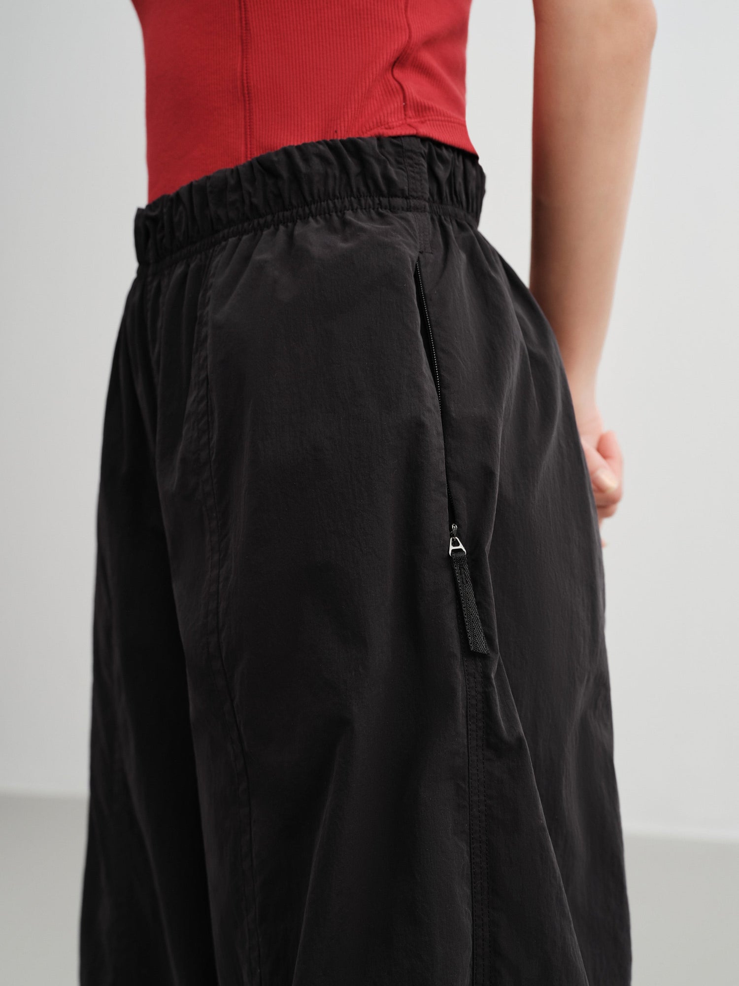 Technical Brushed Nylon Straight-Leg Wide-Leg Pants | Black