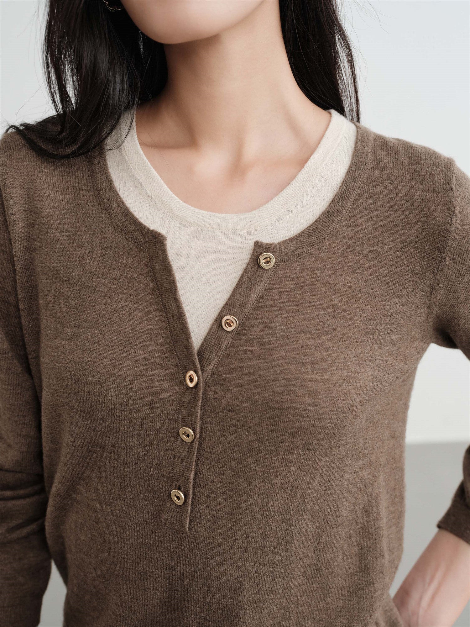 Layered-Look Pullover | Camel