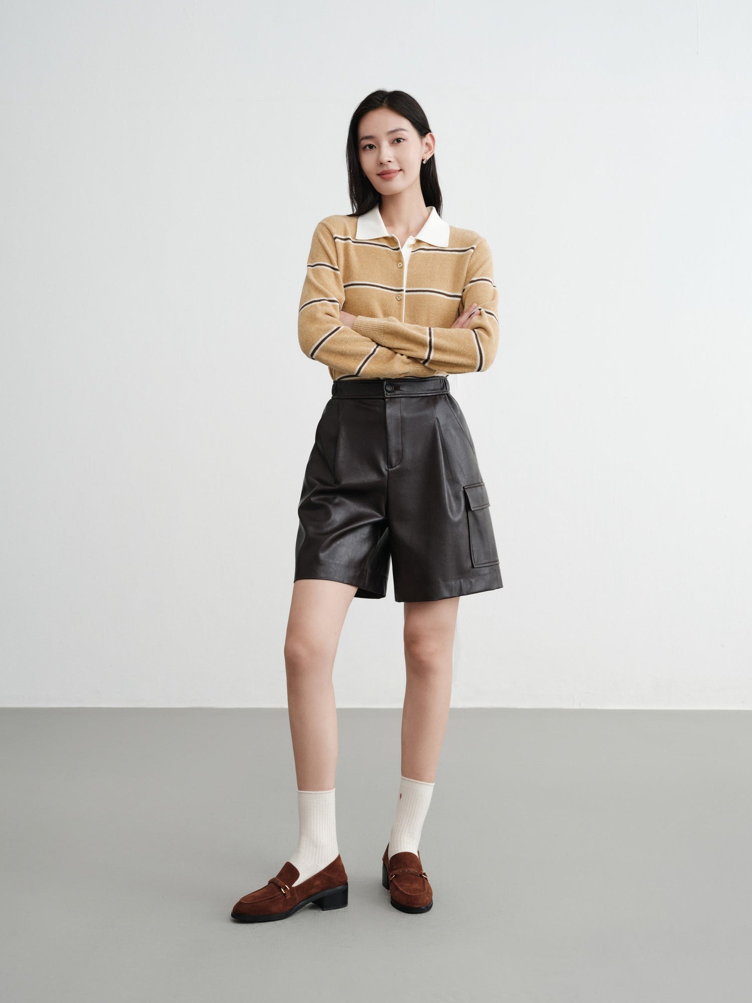 Fine Faux Leather Shorts | Brown