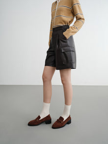 Fine Faux Leather Shorts | Brown
