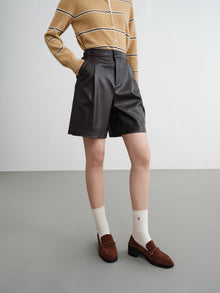 Fine Faux Leather Shorts | Brown