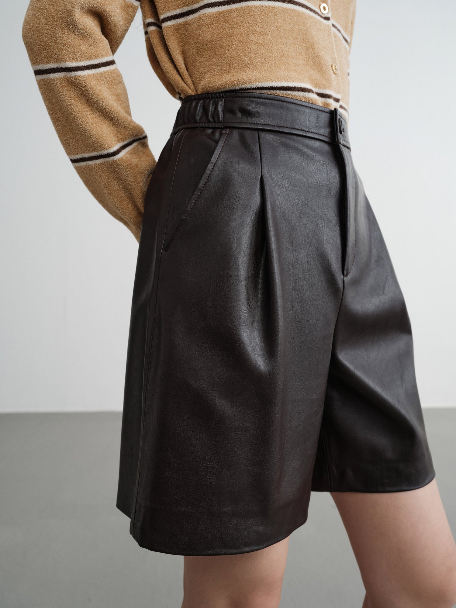 Fine Faux Leather Shorts | Brown