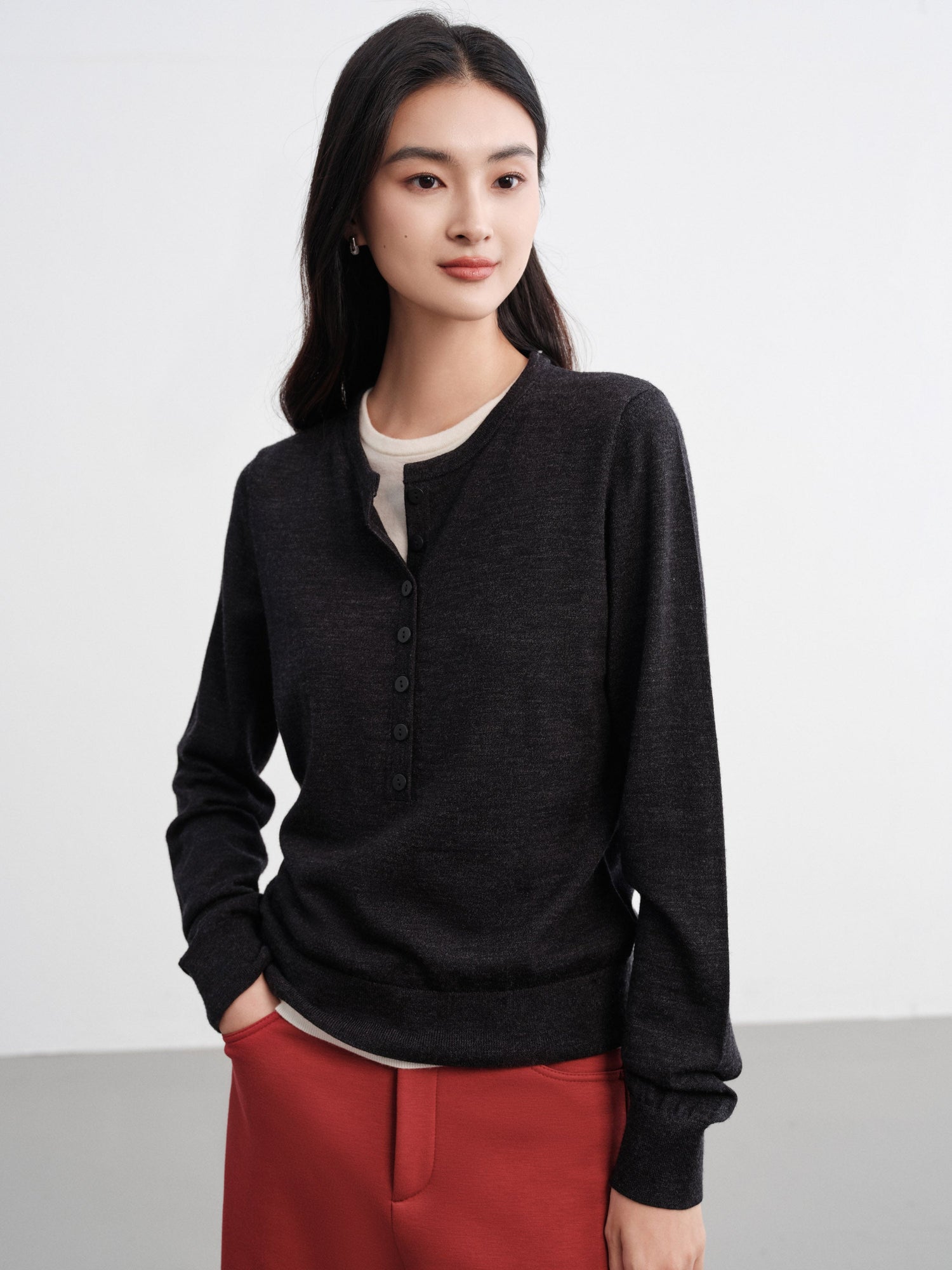 Layered Collar Two-Piece Wool Top | Grey