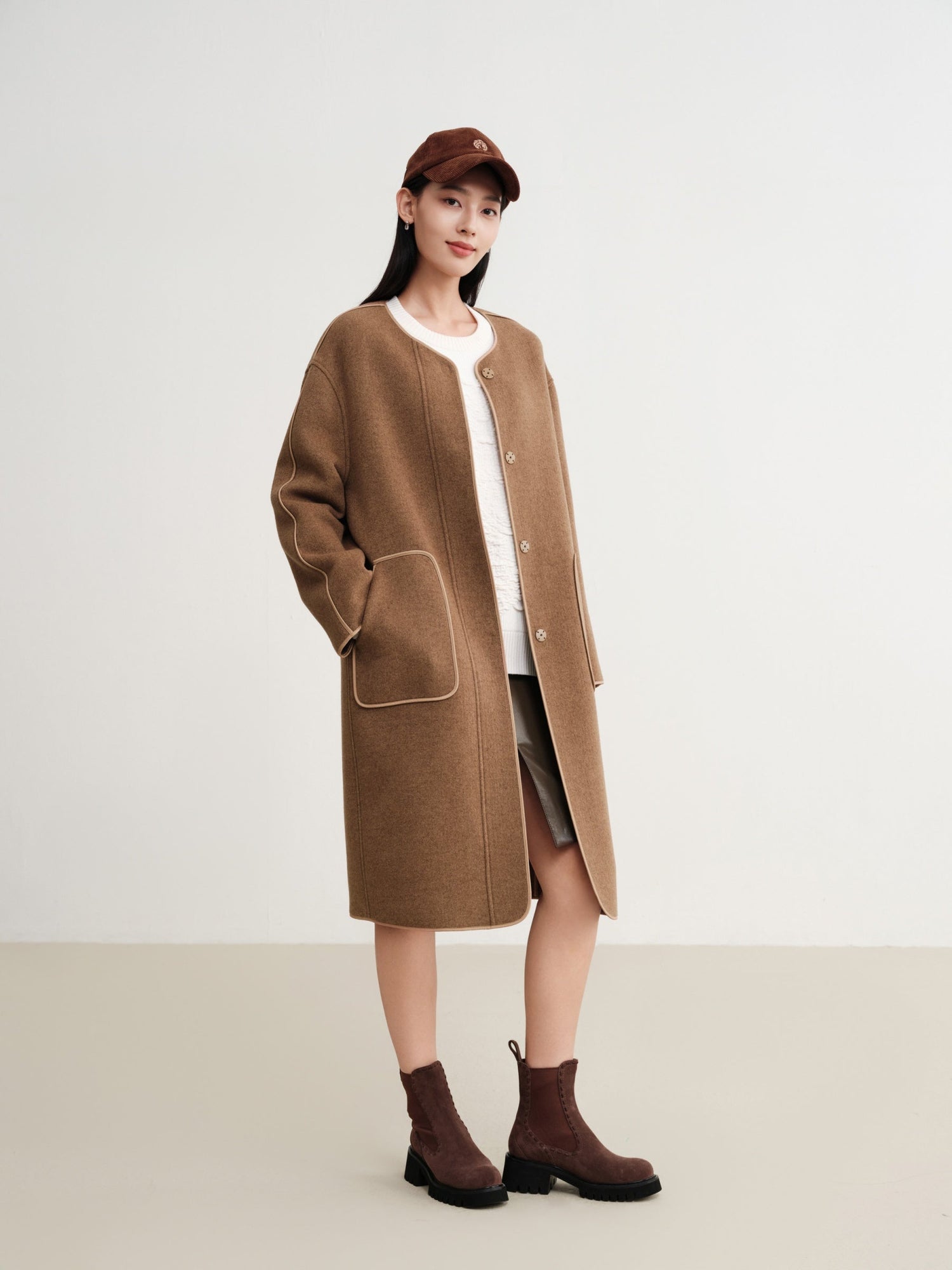 Wool Mid-Length Coat Jacket | Camel