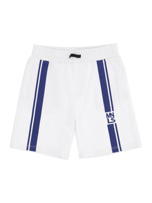 Boys | Cotton Fleece Bermudas W/Bands | White/Blue
