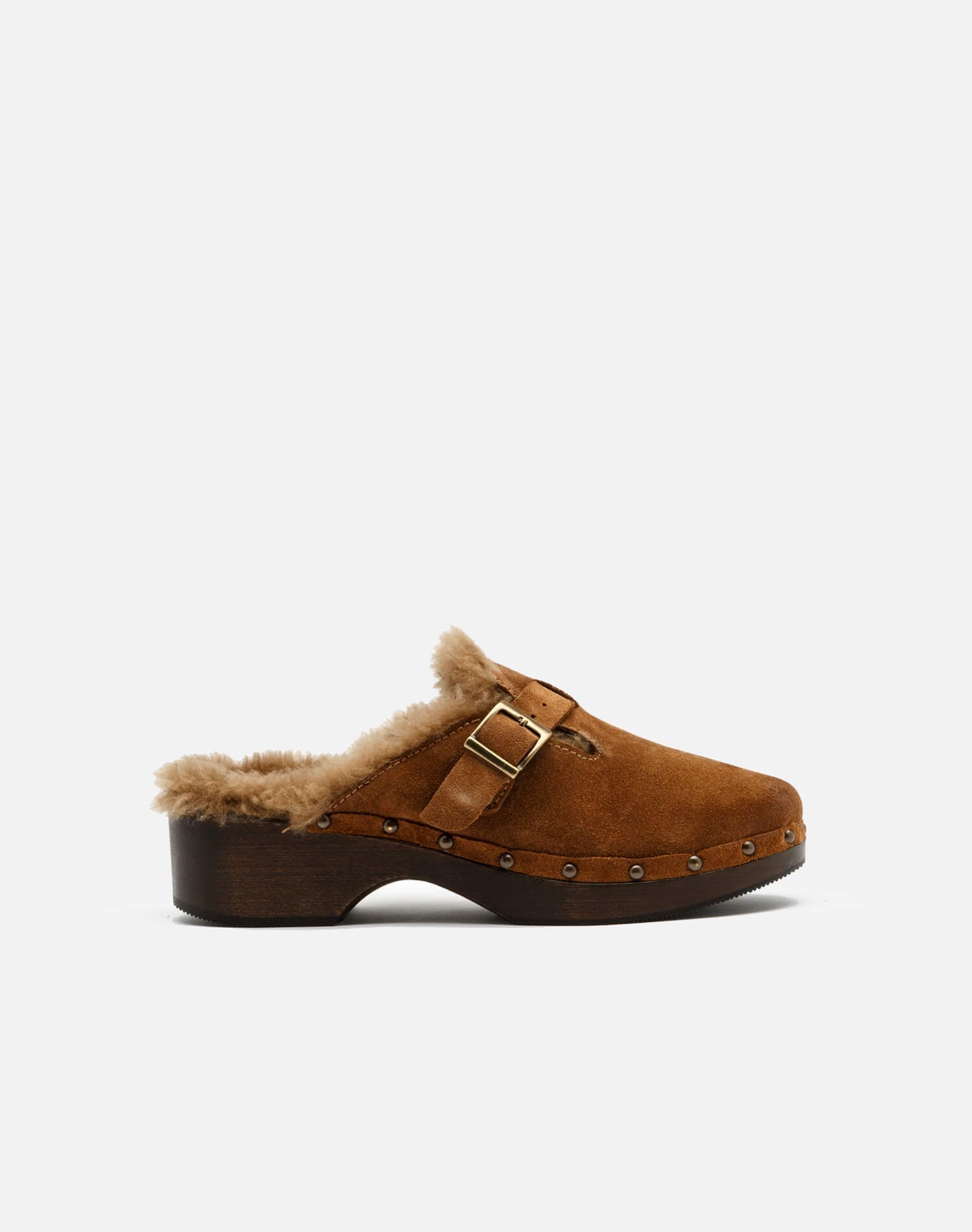 Womens | 70s Shearling Clog | Cognac Suede and Shearling