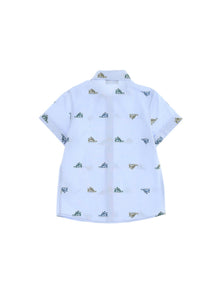Boys | Striped Shirt With Sneakers Print | Cream/Sky Blue