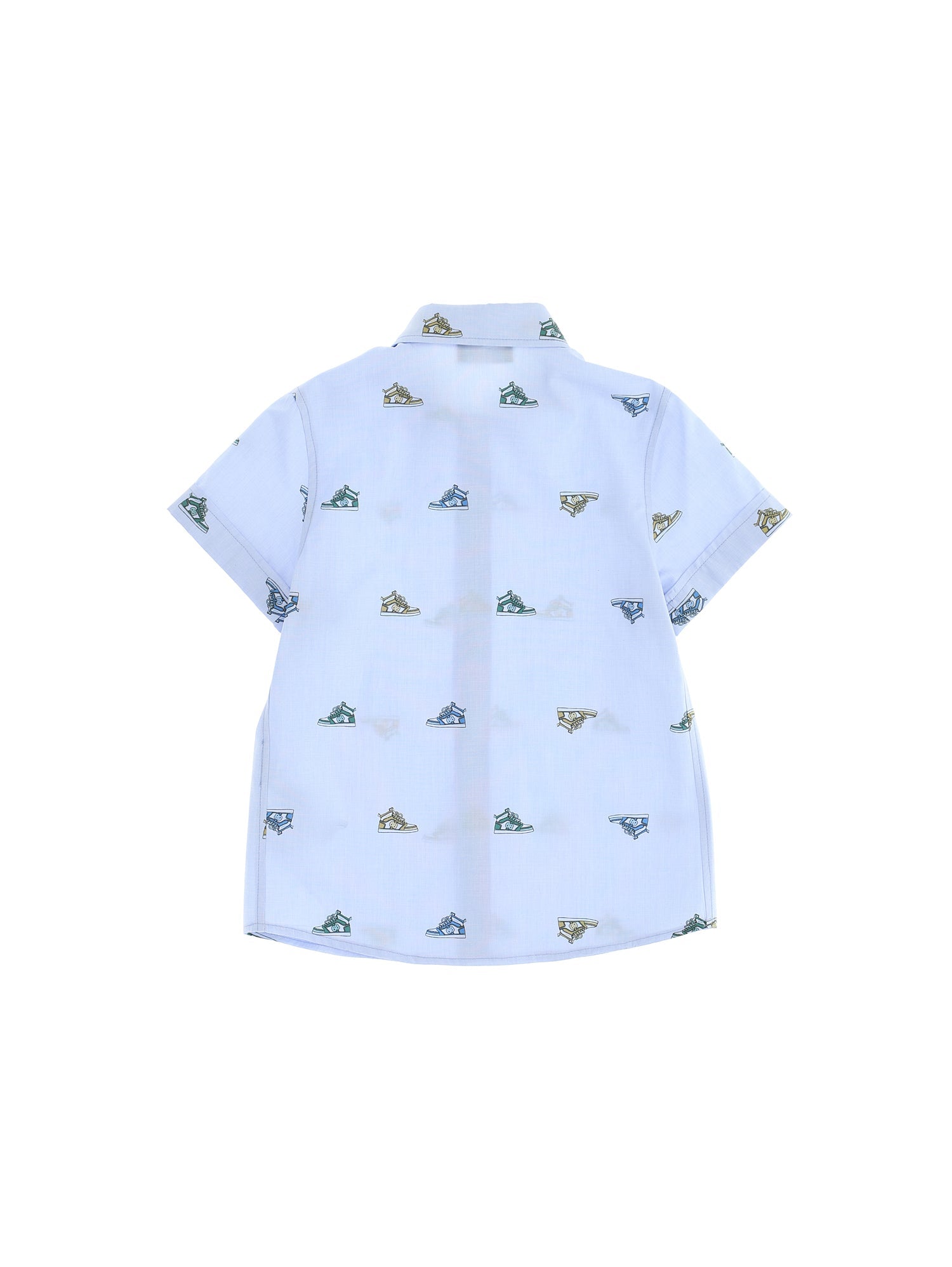 Boys | Striped Shirt With Sneakers Print | Cream/Sky Blue