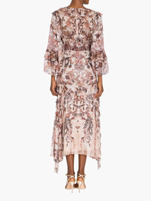 Reverie Cascading Ruffle Chiffon Midi Dress | Chocolate