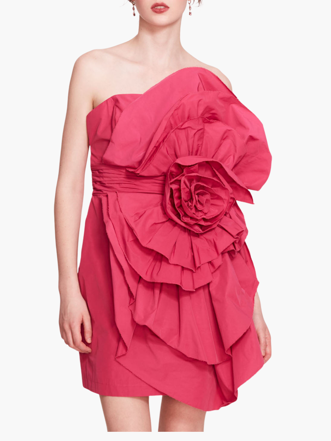 Rosette Taffeta Mini Dress | Fuchsia