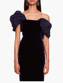 Velvet Asymmetrical Midi Dress | Midnight