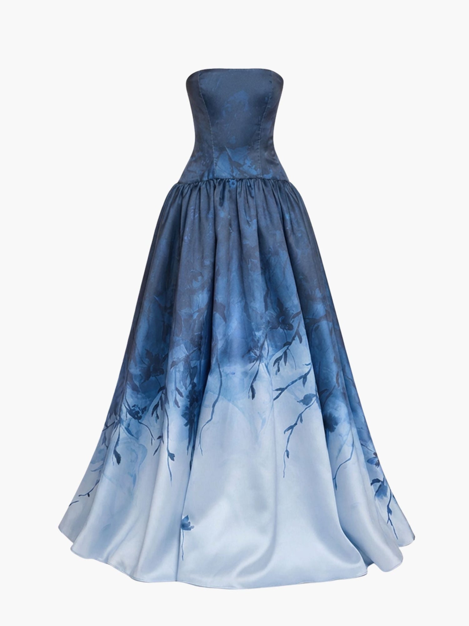 Floral Printed Mikado Gown | Blue
