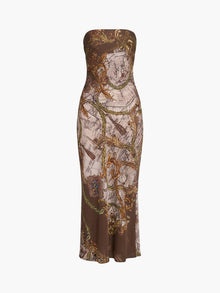 Jewel of Edinburgh Strapless Printed Midi Dress | Brown Multi