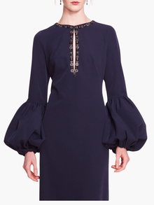Puffed Sleeve Column Gown | Midnight