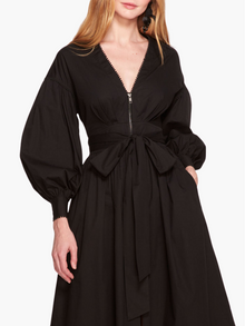 Poplin Midi V-Neck Dress | Black