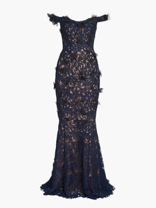 Vivarium Vines Guipure Lace Off Shoulder Gown | Black/Navy