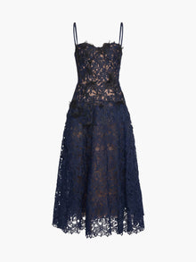 Vivarium Vines Lace Guipure A-line Midi Dress | Black/Navy