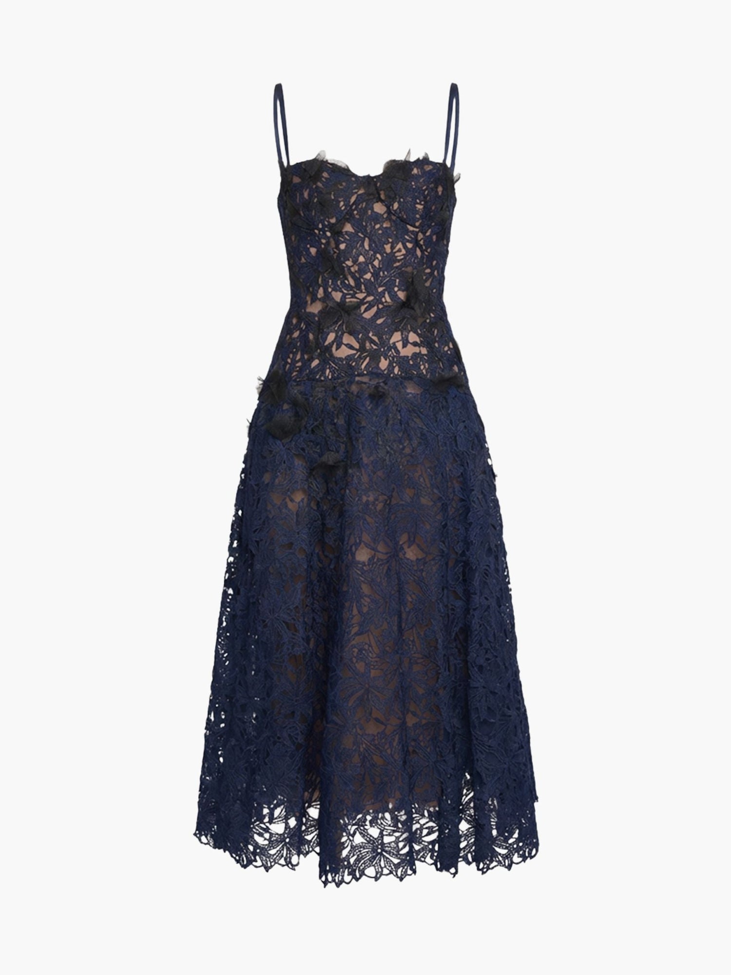 Vivarium Vines Lace Guipure A-line Midi Dress | Black/Navy
