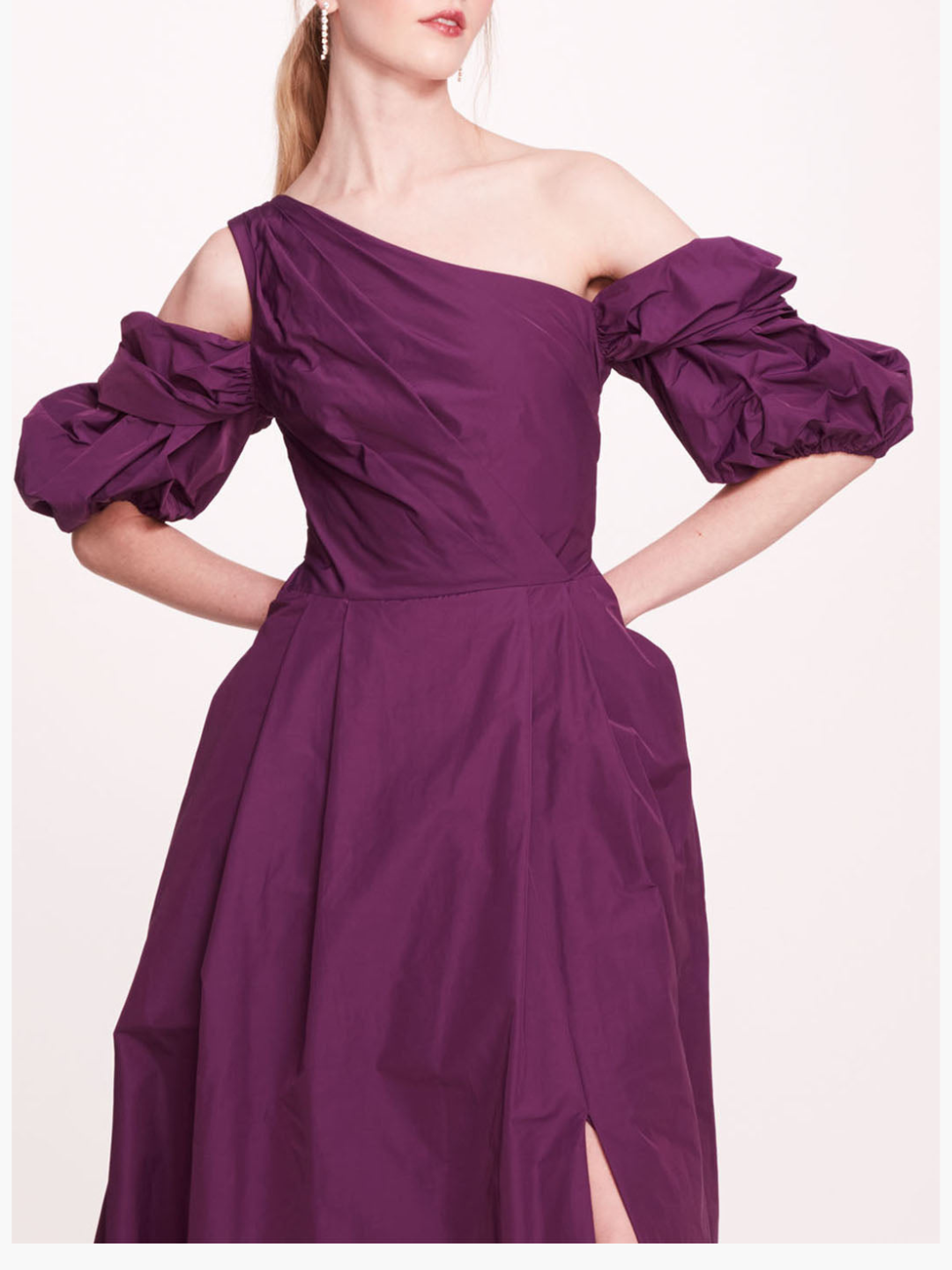 Taffeta Bubble Sleeve Gown | Eggplant