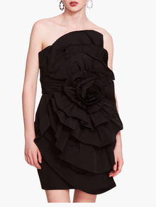 Rosette Taffeta Mini Dress | Black