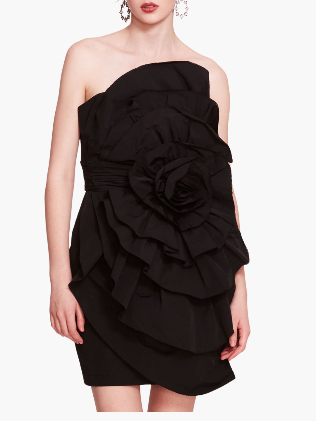 Rosette Taffeta Mini Dress | Black