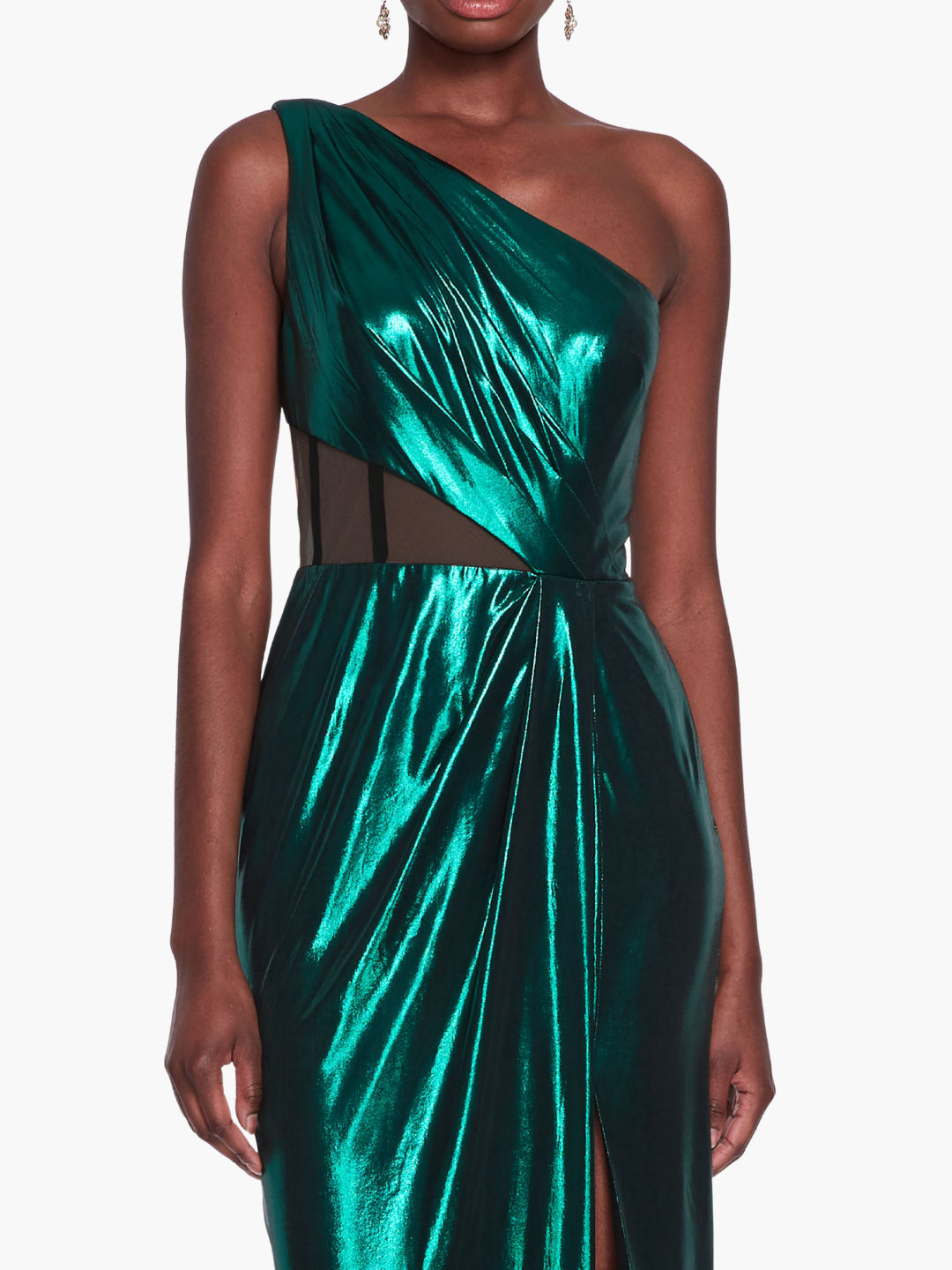 Side Cut-Out Foiled Gown | Emerald