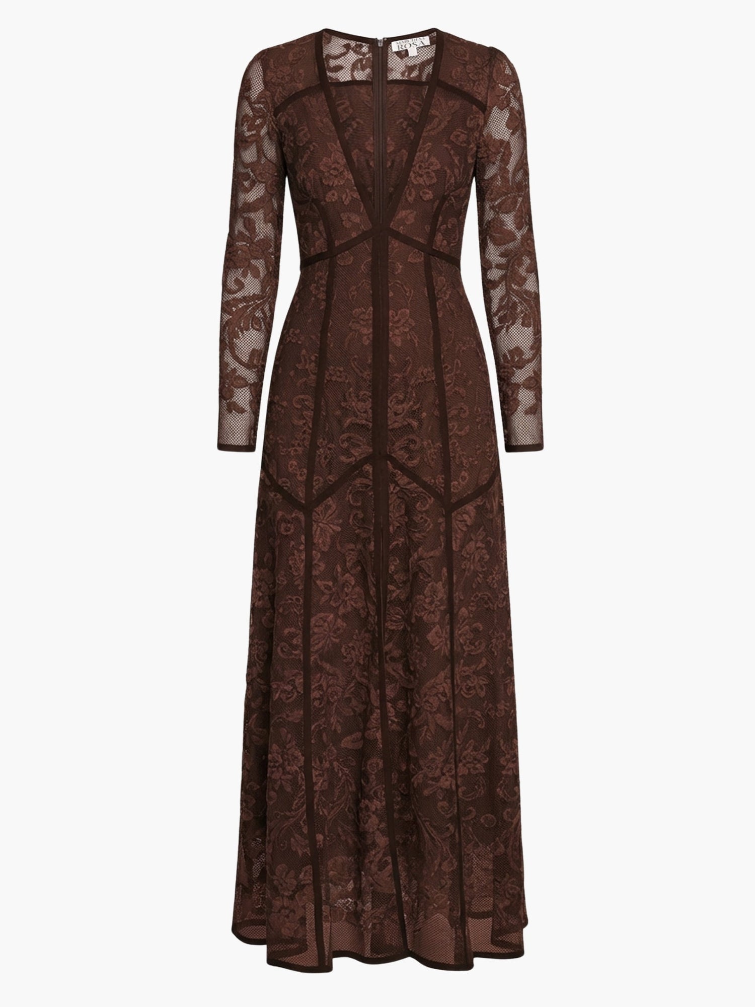 Victorian Corded Lace Deep V Button Maxi Dress | Brown