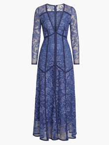 Victorian Corded Lace Deep V Button Maxi Dress | Blue