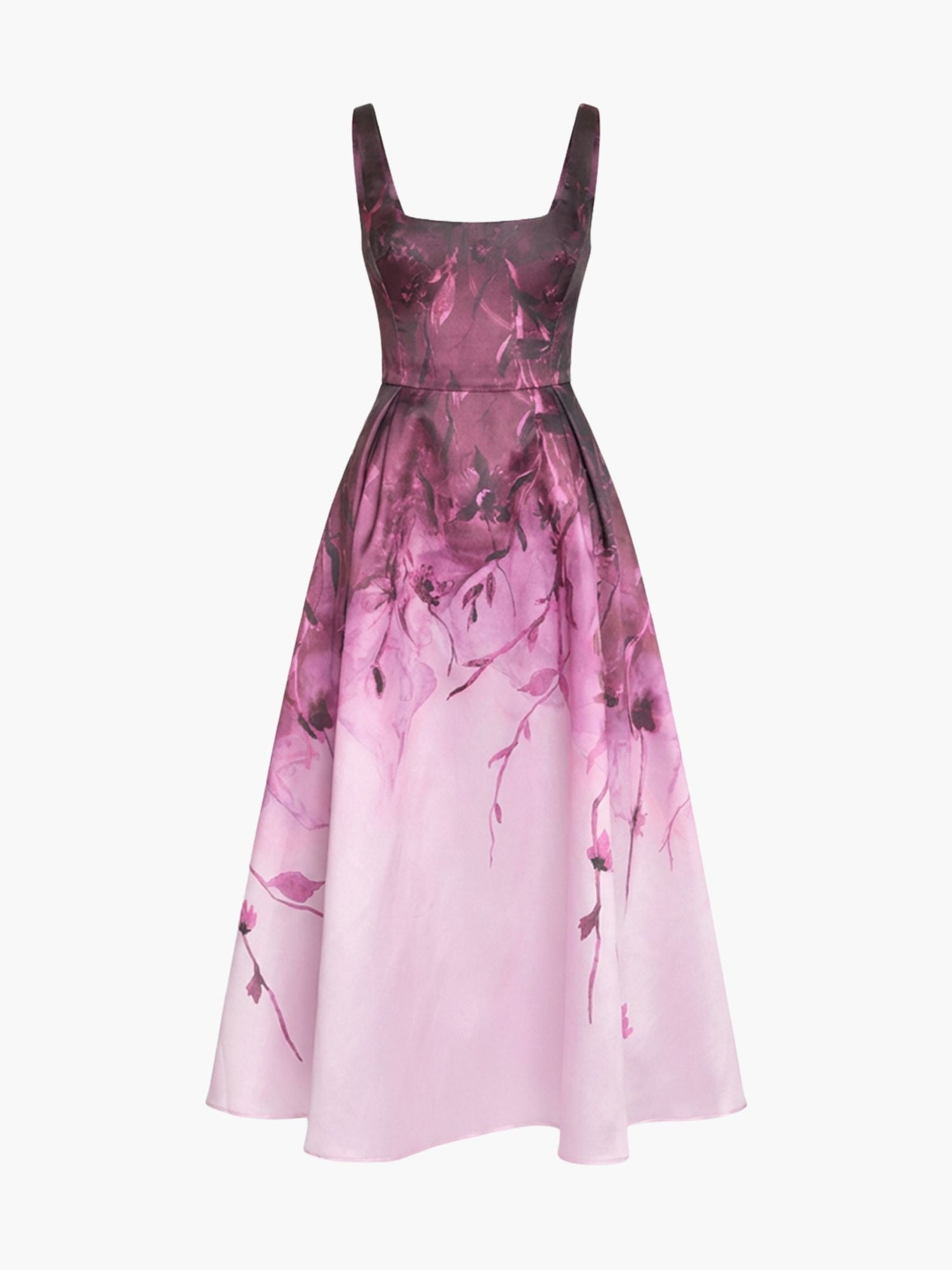 Floral Printed Mikado Midi Dress | Rose