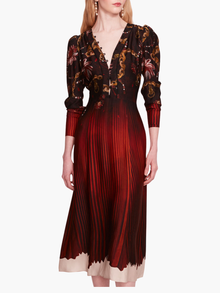 Viscose Georgette V-Neck Midi Dress | Orange Multi
