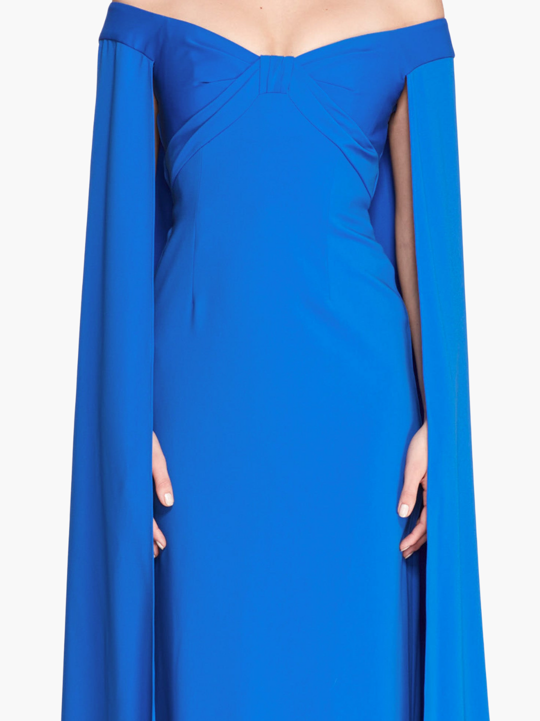 Off Shoulder Caped Column Gown | Cerulean